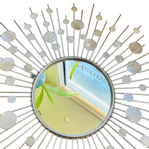 SUNBURST MIRROR silver w/ capiz shells - read - Picture 9 of 13